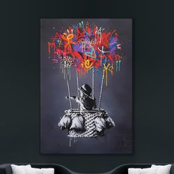 banksy balloon canvas, balloon poster, banksy rolled canvas, trend wall art, art design, ready to hang.jpg