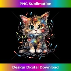 Funny Cat Wrapped in Christmas Lights Kitten Xmas Long Sleeve - Innovative PNG Sublimation Design - Lively and Captivating Visuals