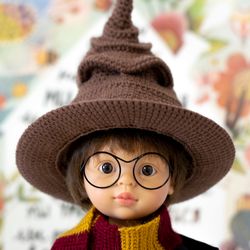 Miniature crocheted sorting hat for Paola Reina doll, Dumplings, Siblies Harry Potter costume for Halloween or Christmas