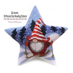 3D Peyote Star / Gnome Skier Beading PDF Pattern / Seed Bead Christmas Ornaments