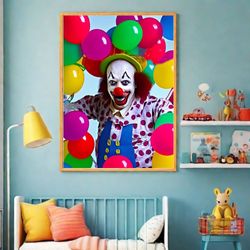 Printable Clown / Baby Room / Wall Art / Fun Clown Picture / Colorful Balloons / Children's Entertainment
