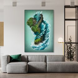 earth and water poster, nature lovers canvas print, water and earth's love decoration, roled canvas print ready to hang