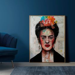 woman wall decor, frida printed, famous poster, trendy canvas, canvas decor, large canvas, wall art canvas, frida kahlo,