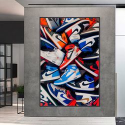 air jordan sneaker canvas art, jordan shoes rolled canvas, air jordan picture shoes poster, father's day gift, halloween