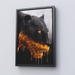 animal printed, black and gold panther, black panther canvas, rolled canvas print, custom wall decor, loft wall decor, r