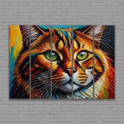 cat drawing canvas painting, animal wall decor, full color cat poster and rolled canvas, ready to hang.jpg