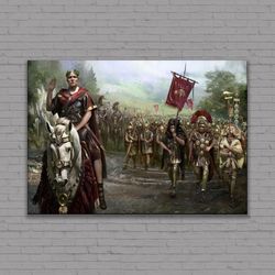 julius caesar and army canvas, war poster, historical art, living room decor, framed canvas, ready to hang