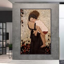 mother & child gifts, gustav klimt canvas or poster, gustav klimt wall painting, gift for mother, gift for home, ready t