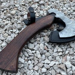 hand-forged viking axe – 18" carbon steel blade with etched head & string-wrapped wooden handle | leather sheath