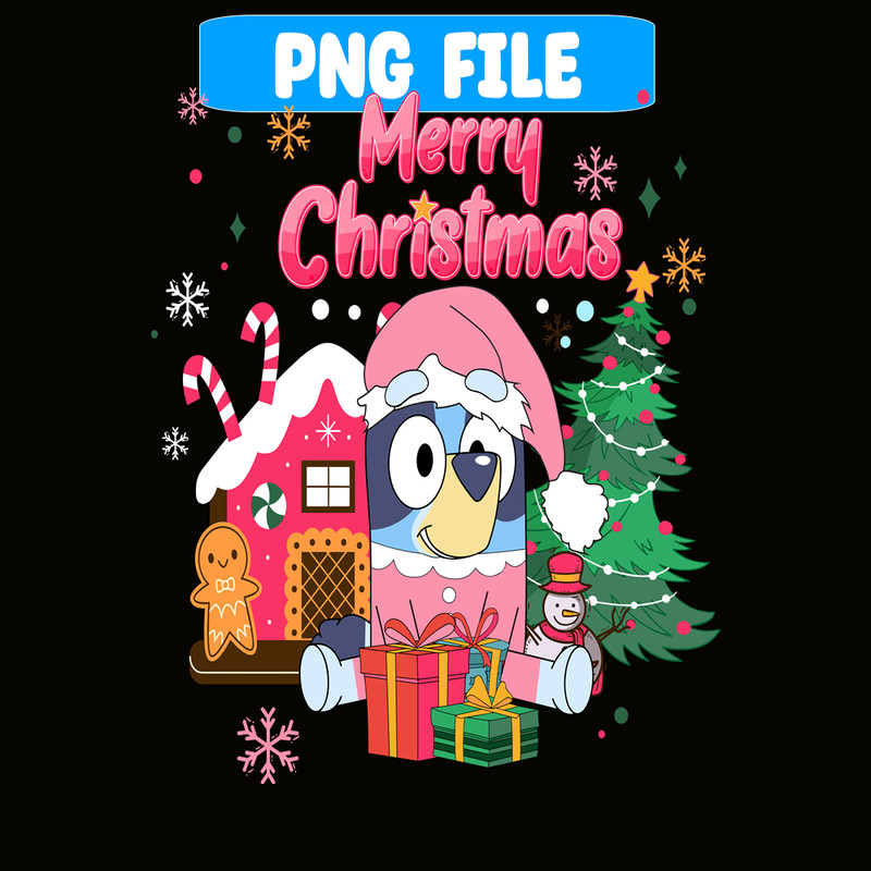 CRM13112306-Bluey And Christmas Gift PNG, Christmas Tree PNG, Bluey And Santa Claus PNG.png