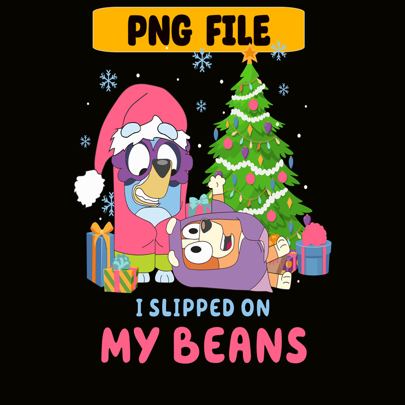 CRM13112309-Bluey Slipped On My Beans PNG, Christmas Tree PNG, Bluey And Christmas Gift PNG.png
