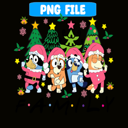 bluey family happy png, christmas time png, bluey and santa claus png