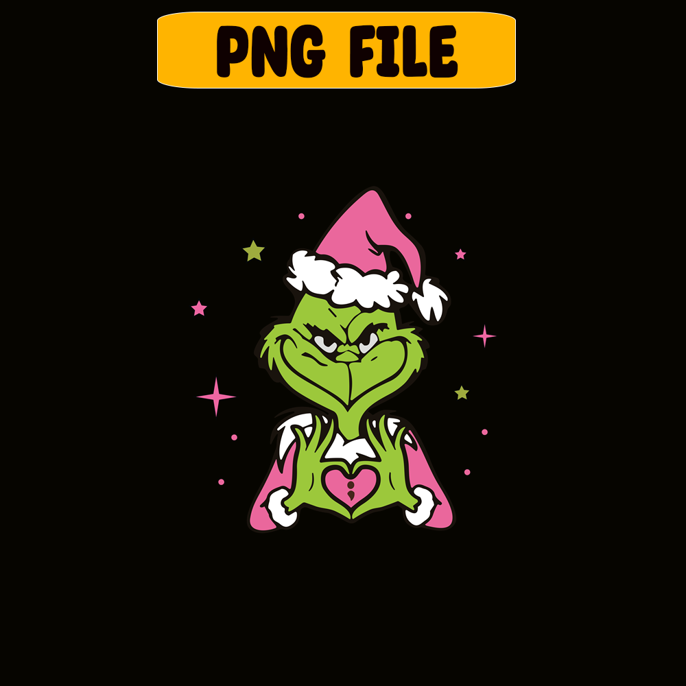 CRM13112337-Grinch Heart Sign PNG, Pink Christmas PNG, Christmas In Love PNG.png