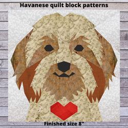 havanese dog quilt block patterns 3 versions with variations. dog quilt block pdf patterns in paper piecing technique.