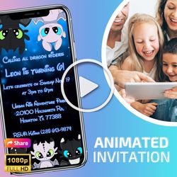 video dragon invitation, how train dragon birthday invitation, light fury birthday invite, animated invitation toothless