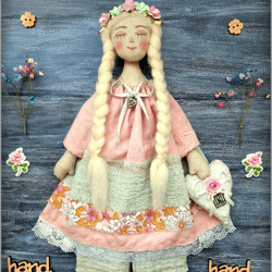 Tilda doll Iris Handmade Cloth doll, Fabric doll, Rag doll, dress shabby chic style, Art doll