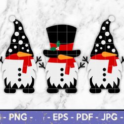 snowman christmas gnome svg bundle trio, frosty the snowman svg, merry christmas, winter instant digital download