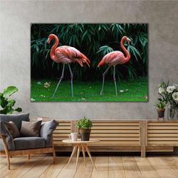 pair of pink flamingos nature landscape animal roll up canvas, stretched canvas art, framed wall art painting