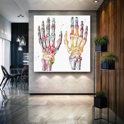 physiotherapy hand anatomy hand and finger bones skeletal film hand x-ray roll up canvas, stretched canvas art, framed w