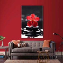 red orchid flower with black stone roll up canvas, stretched canvas art, framed wall art painting