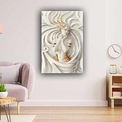 relief 3d woman with gold insert marble woman roll up canvas, stretched canvas art, framed wall art painting