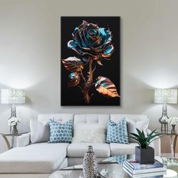 rose wall art, bronze wall art decor, metal wall decor, flower canvas art, roll up canvas, stretched canvas art, framed