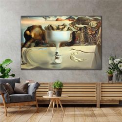 salvador dali face and fruit plate on the beach surrealism landscape roll up canvas, stretched canvas art, framed wall a