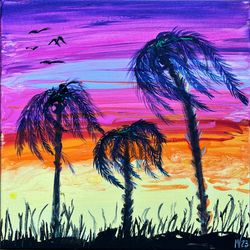 Beach Painting Palm Tree Original Art Trees Wall Arts Canvas Bright Painting