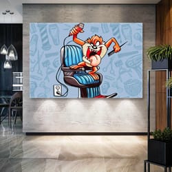 tasmanian devil barber shaver mens hairdresser roll up canvas, stretched canvas art, framed wall art painting