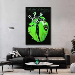 the heart of the green car engine the heart of car roll up canvas, stretched canvas art, framed wall art painting