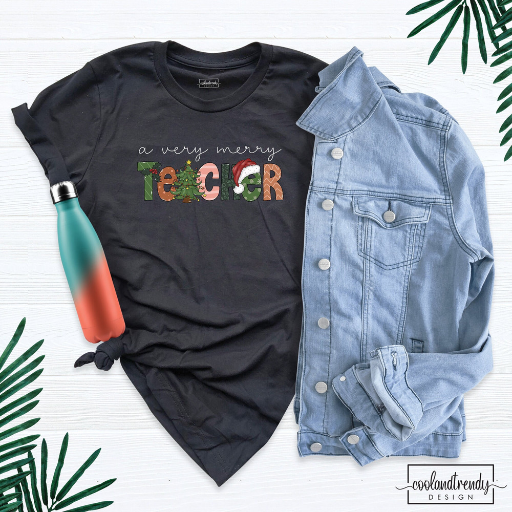 A Very Merry Teacher Shirt, Santa Teacher Shirt, Teacher Christmas T Shirt, Women's Holiday Shirt, Buffalo Plaid Shirt, School Matching Tee.jpg