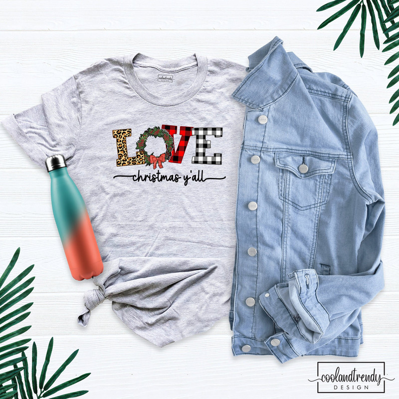 Buffalo Plaid Love Christmas Y'all Shirt, Holiday Shirt, Santa Christmas Shirt, Noel Party Tee, Cute Christmas Shirt, Christmas Family Shirt.jpg