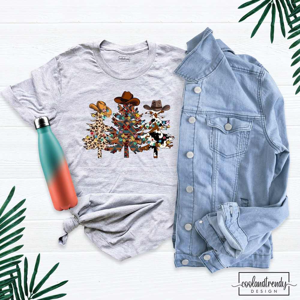 Christmas Cowboy Light Trees Shirt, Christmas Western Shirt, Country Christmas Shirt, Cowboy Western Tree, Country Noel Shirt, Christmas Tee.jpg
