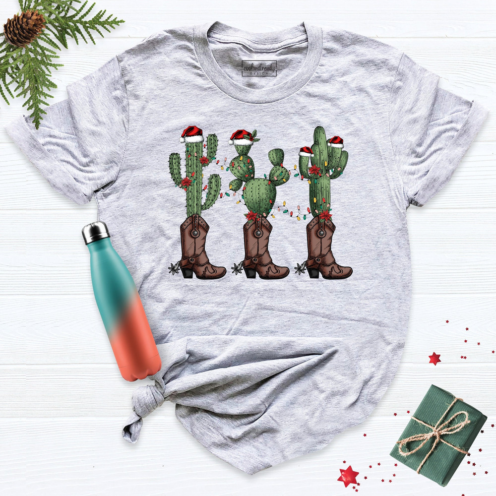 Christmas Cowboy Shirt, Cowboy Christmas Family Matching Tee, Christmas Cactus Shirt, Christmas Western Shirt, Women's Christmas Shirt.jpg