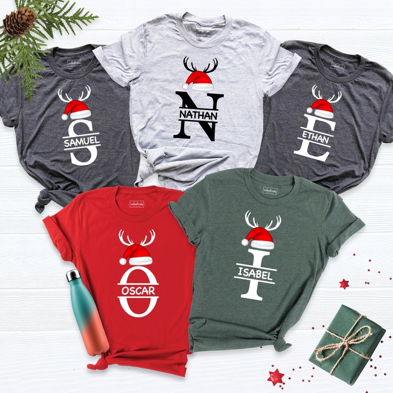 Christmas Letter Shirt, Christmas Family Tee, Family Matching Tee, Matching Holiday Shirt, Personalized Xmas Tee, Women's Christmas Tee.jpg