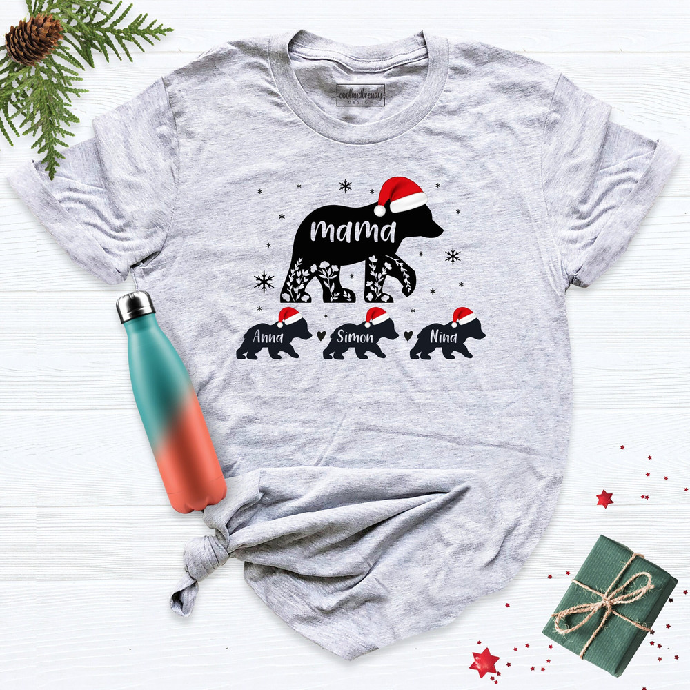 Christmas Mama Bear Custom Shirt, Bear Family Christmas Shirt, Christmas Santa Bear Shirt, Kids Name with Mama Shirt, Christmas Shirt.jpg