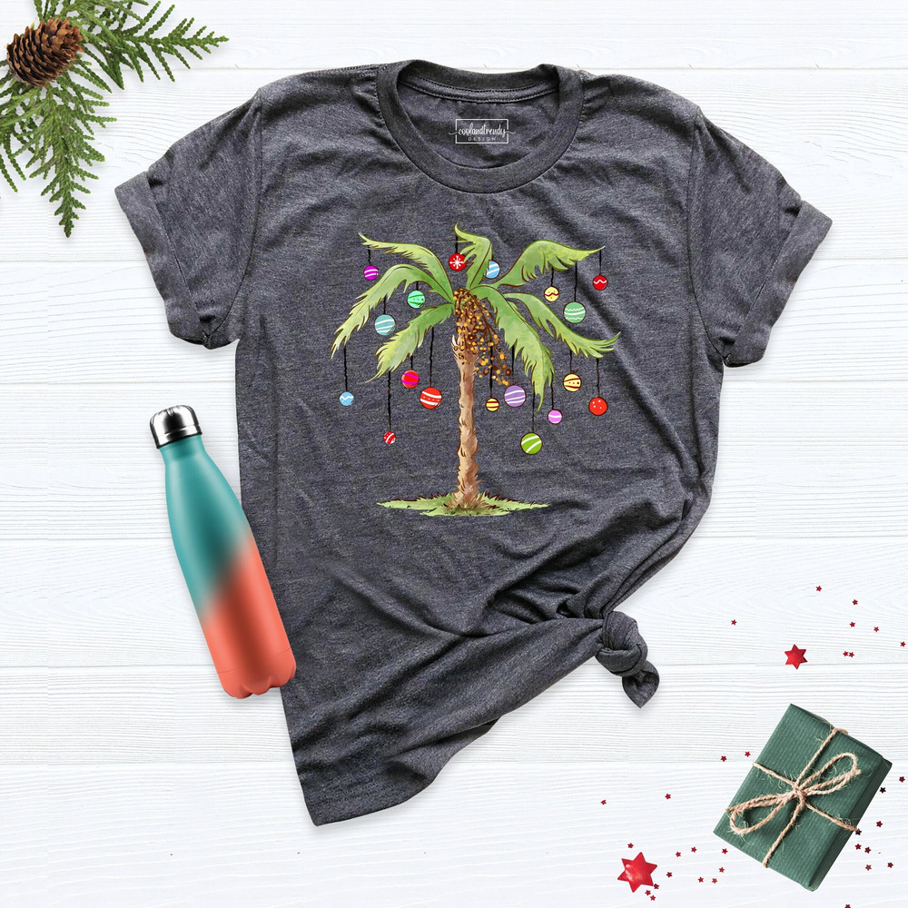 Christmas Palm Tree Shirt, Tropical Xmas Gift, Florida Christmas Tshirt, Womens Christmas Shirt, Beach Aloha Christmas Tee, Xmas Family Tees.jpg