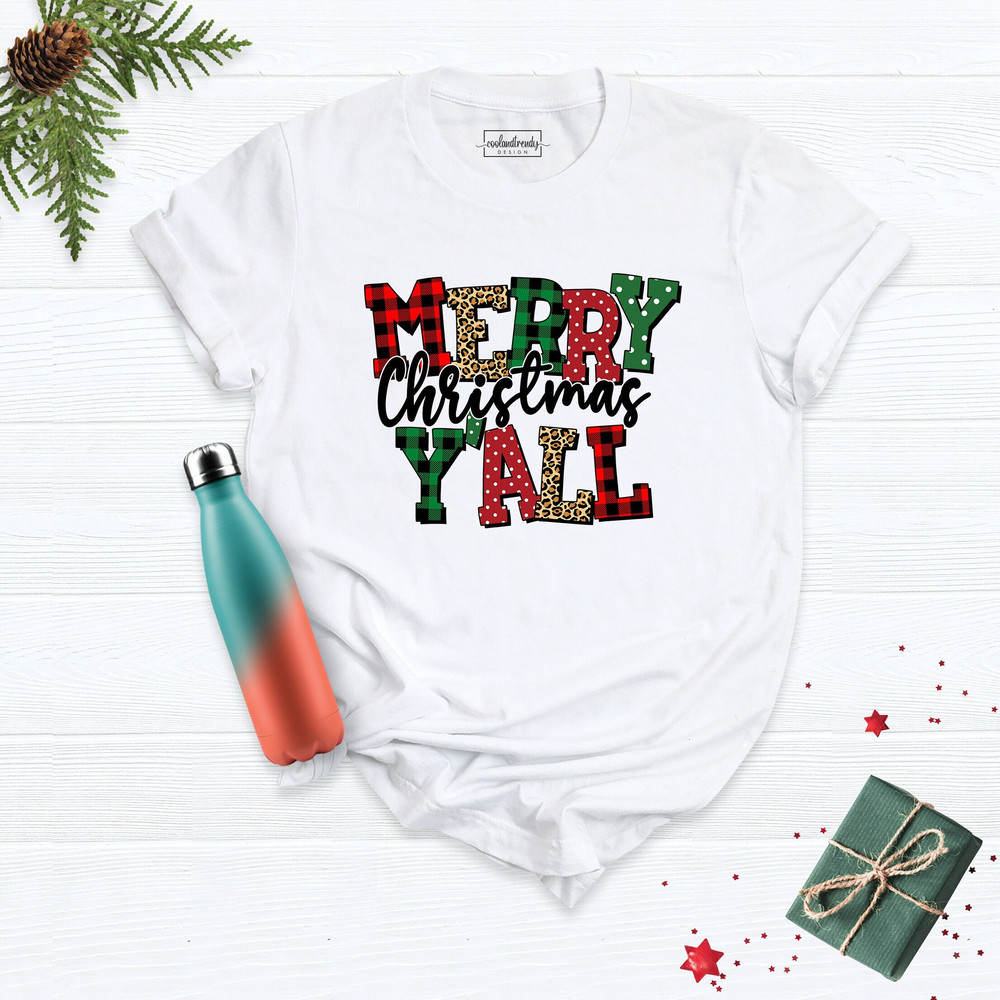 Christmas Women Shirt, Leopard Print Christmas Shirt, Christmas T-Shirt, Christmas Y'All Shirt, Holiday Xmas Shirt, Personalized Shirt.jpg