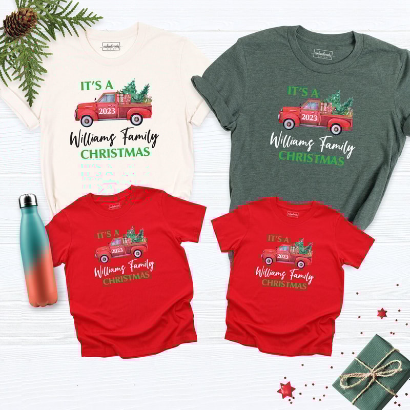 Custom Family Name Christmas Shirts, Family Christmas Shirts, Red Truck Christmas Family Shirt, Matching Christmas Shirts, Christmas Shirt.jpg