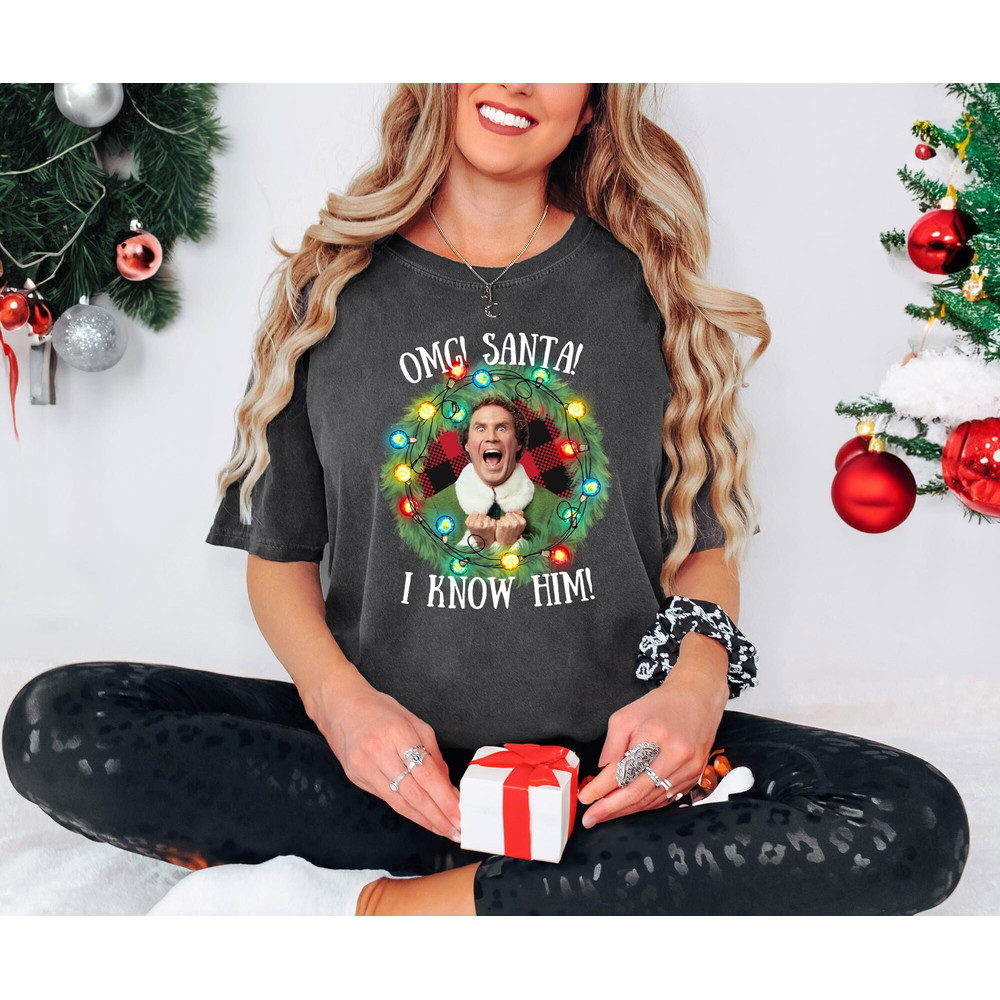 Buddy the Elf Santa Christmas T-Shirt - Festive Cotton Tee - Holiday Movie Fan Shirt - Funny Xmas Apparel, Christmas cotton t-shirt.jpg