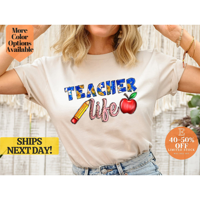 Cute Teacher Life T-Shirt with pencil and apple design, Eye Catching Apple and pencil design tees for teachers.jpg