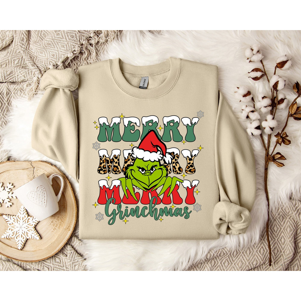 Merry Grinch Christmas Sweatshirt, Holiday Winter Pullover - Cozy Xmas Jumper - Christmas Gift - Happy Holidays Sweater.jpg