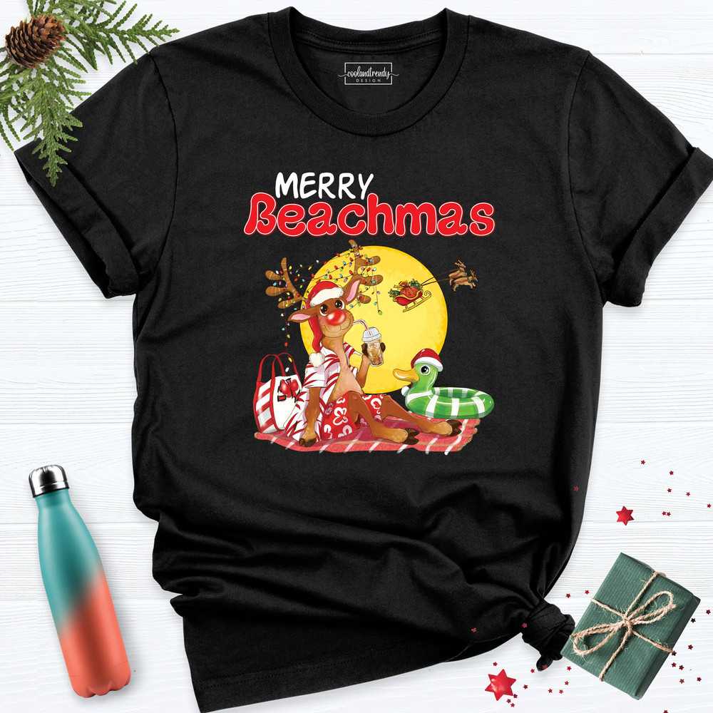 Merry Beachmas Reindeer Holiday Shirt, Hawaii Beach Christmas In July Tee, Tropical Island Xmas Shirt, Merry Beachmas Family Vacation Shirt.jpg
