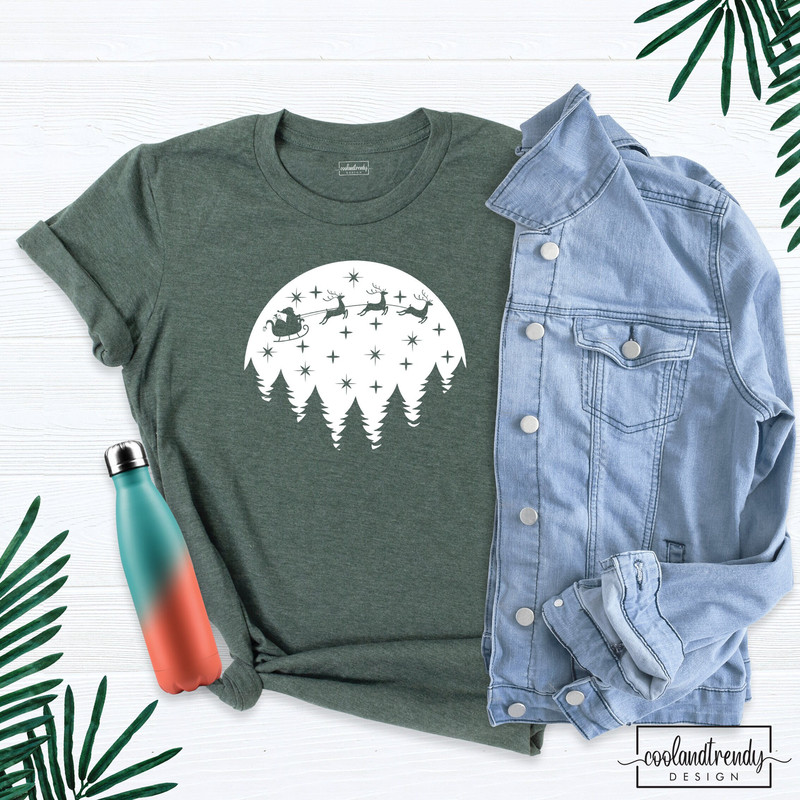 Moon Santa Christmas Deer Shirt, Santa Sleigh Shirt, Christmas Party Tee, Funny Christmas Tees, Reindeer Shirt, Santa Deer Shirt, Noel Shirt.jpg