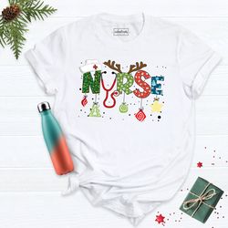 nurse christmas shirt, christmas shirt, stethoscope nurse tee, funny christmas work tee, nursing school shirt, leopard n