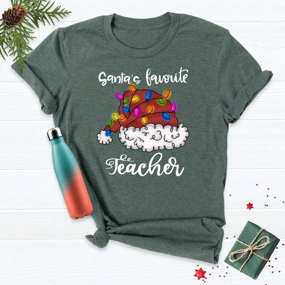 Santa's Favorite Teacher Shirt, Funny Teacher Christmas Shirt, Teacher Life Shirt, Christmas T-Shirts, Holiday Xmas Shirt, Santa Teacher Tee.jpg