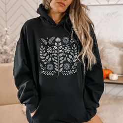 scandinavian folk art cottagecore hoodie norse colorful pagan aesthetic vintage nordic swedish botanical garden lover gi