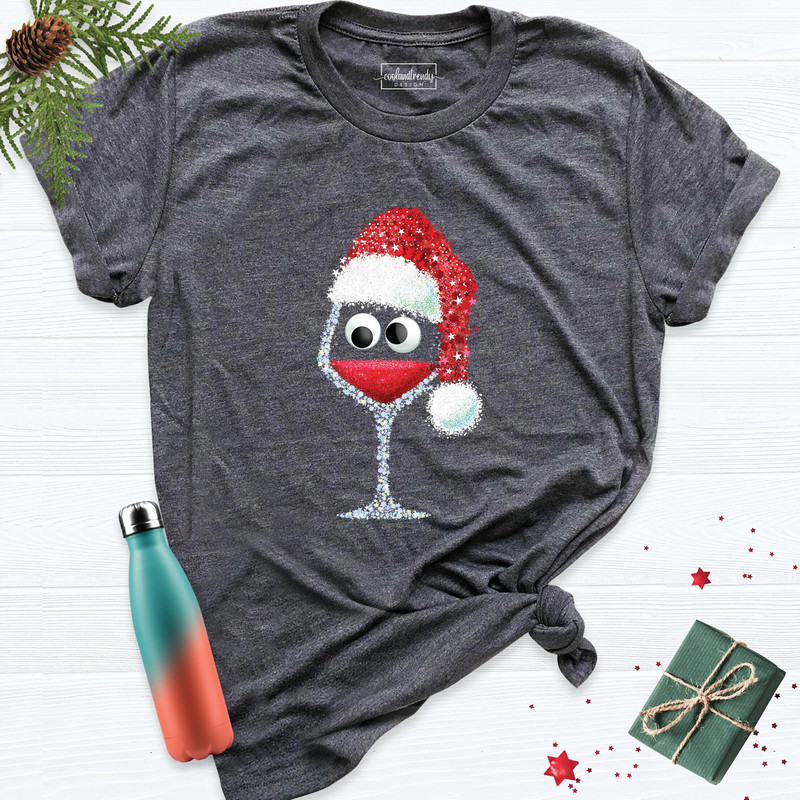 Wine Glass Funny Christmas Shirt, Drinking Christmas Party Shirt, Wine Lover Tee, Xmas Drink Shirt, Santa Hat Christmas Holiday Shirt.jpg