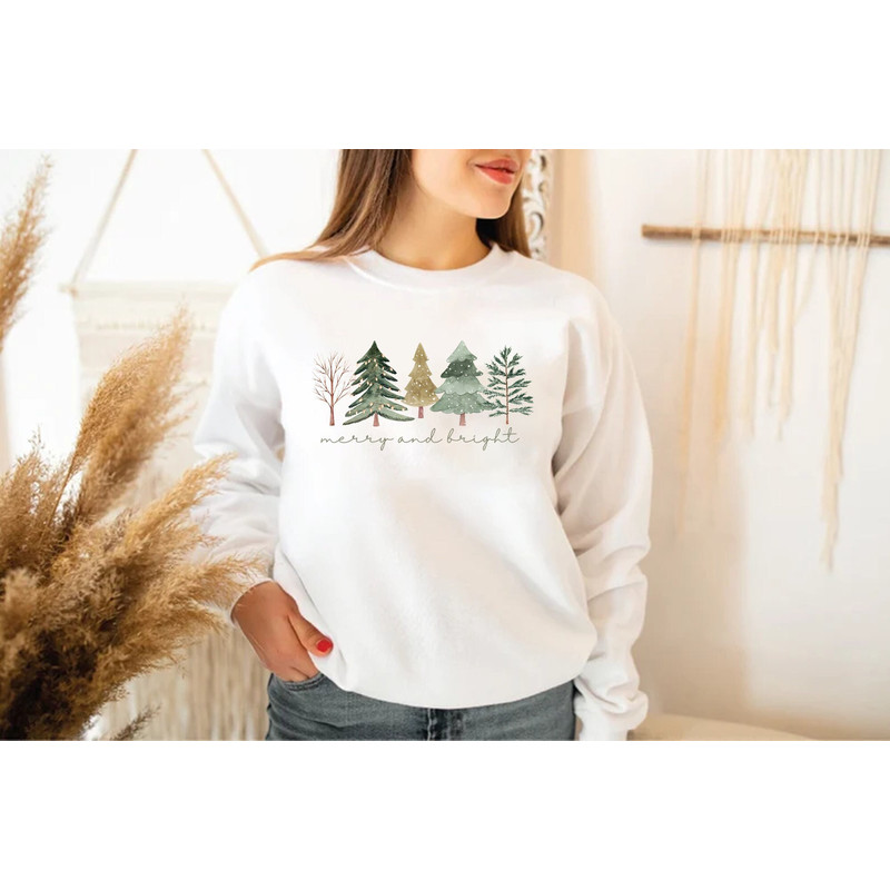 Merry and Bright Trees, Women's Christmas Sweatshirt, Womans Holiday Shirt,Christmas Gift,Chic Winter Shirt,Cute Holiday Tee,Christmas Tree.jpg