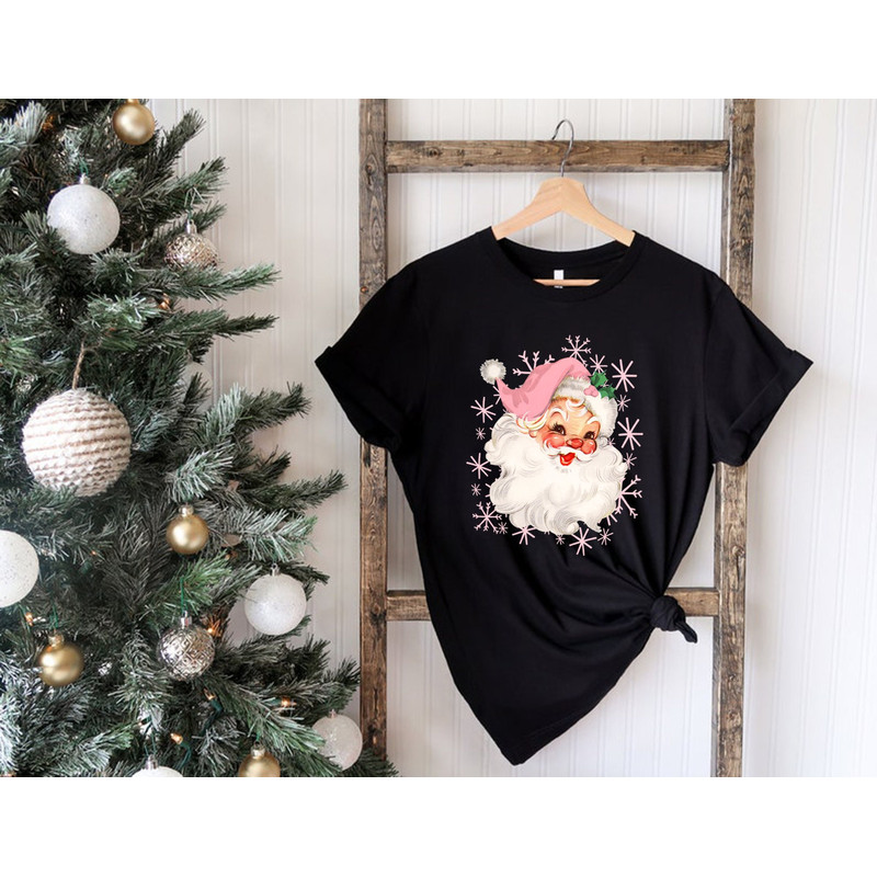 Pink Santa Hat Shirt, Vintage Santa Shirt, Retro Pink Santa Shirt, Classic Christmas, Pink Christmas, Holiday Clothing Women, Gift For Women.jpg